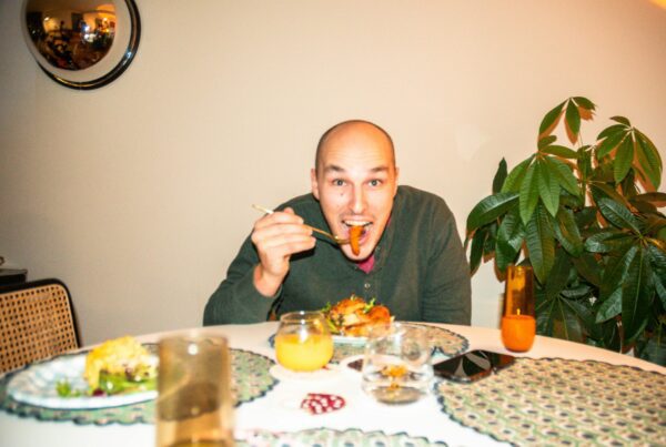 a man mindfully enjoying a meal